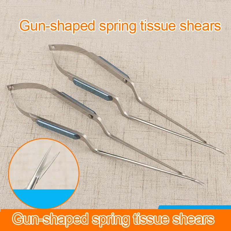 Gun-shaped spring tissue microsurgery apparatus for extracranial ophthalmic surgical instruments Gun-shaped straight/bent scisso