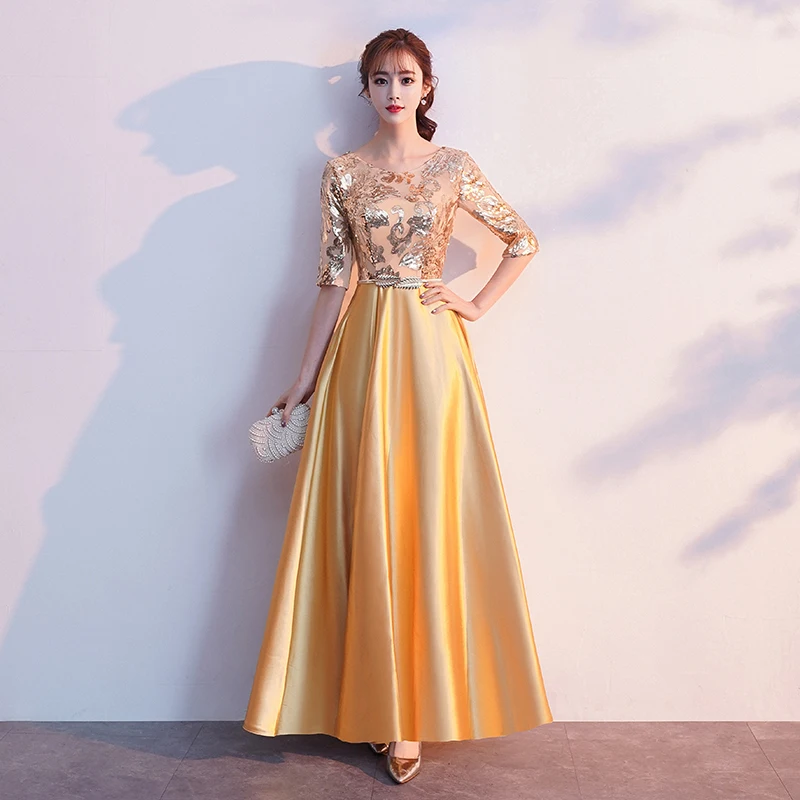 Ladybeauty 2021 A Line Sequins Evening Dress Long Prom Party Dresses Evening Gown Formal Dress Half Sleeves Robe De Soiree