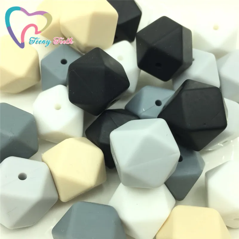 Baby Nursing Accessories 10 PCS Monochrome Colors Combo 17 MM Geometry Hexagonal Silicone Teething Soft Beads White Black Gray