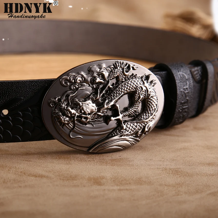 New Arrival Genuine Leather Handcraft Belts Men Cow Leather Dragon Design Belts Fashion Male Waist Strap Cowskin Dragon Buckle