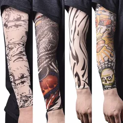 Men Arm Warmer Stockings Nylon Temporary Tattoo Sleeves Elastic Tattoo Sleeves Sport Skins Sun Protective Seamless Fake Tattoo