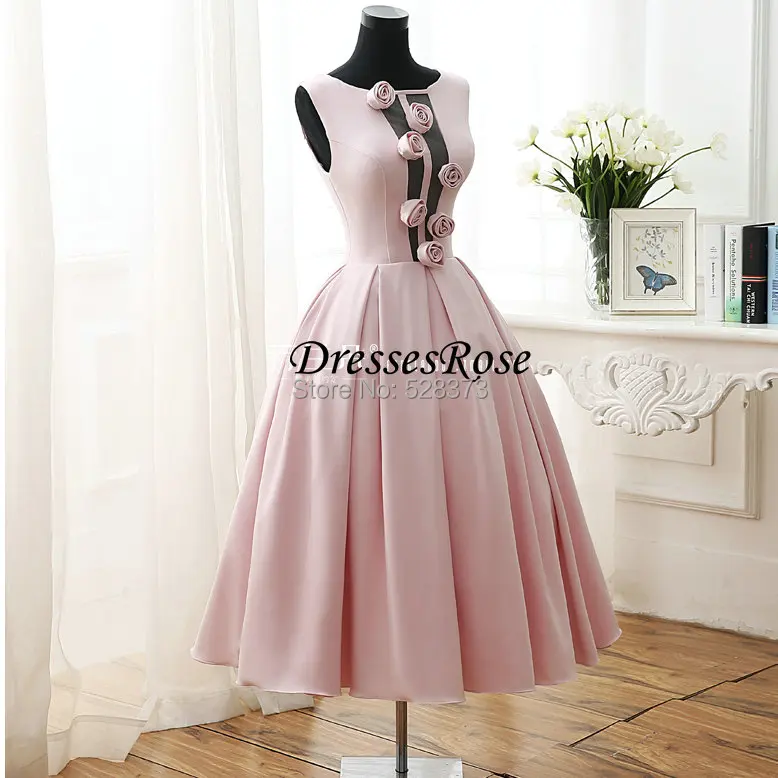 YNQNFS YEC4 Sexy Bust Front Open Backless Pink Satin Tea Length Prom Cocktail Party Dress Real Photos 2024