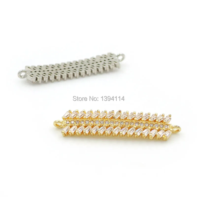 32*7*2mm Micro Pave Clear CZ Bar Connector With Parallel CZ Fit For Women As DIY Bracelets Accessory