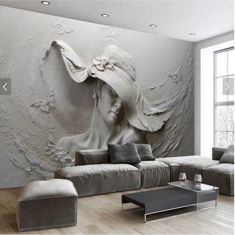 

Custom Wallpaper 3D Stereoscopic Embossed Gray Beauty Oil Painting Modern Abstract Art Wall Mural Living Room Bedroom Wallpaper