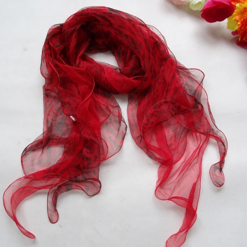 [BYSIFA] Red Silk Scarf Fashion Women Long Silk Scarf Printed Fashion Accessories 100% Silk Rose Female Long Scarf 175*40cm