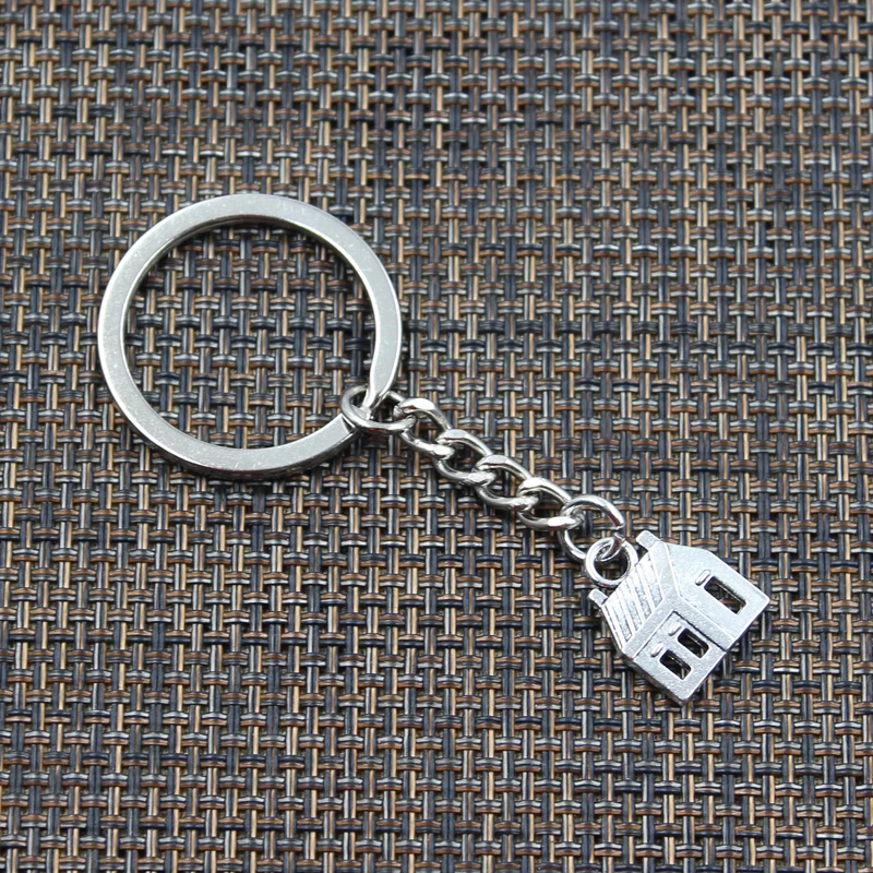 New Fashion Men 30mm Keychain DIY Metal Holder Chain Vintage Cabin House 14x18mm Silver Color Pendant Car Keychain Gift