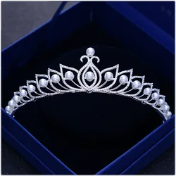 Gorgeous Silver Color Crystal Pearls Bridal Tiaras Crown Alloy Rhinestone Pageant Diadem Bride Headband Wedding Hair Accessories