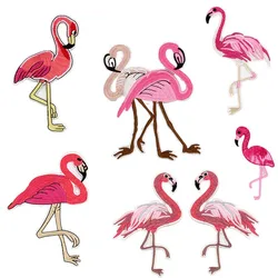 1pcs Flamingo Birds Embroidered Patches Large Size for Clothes Ironing Sew Appliques for Jackets Bag Shoes Sticker Badges cp1591