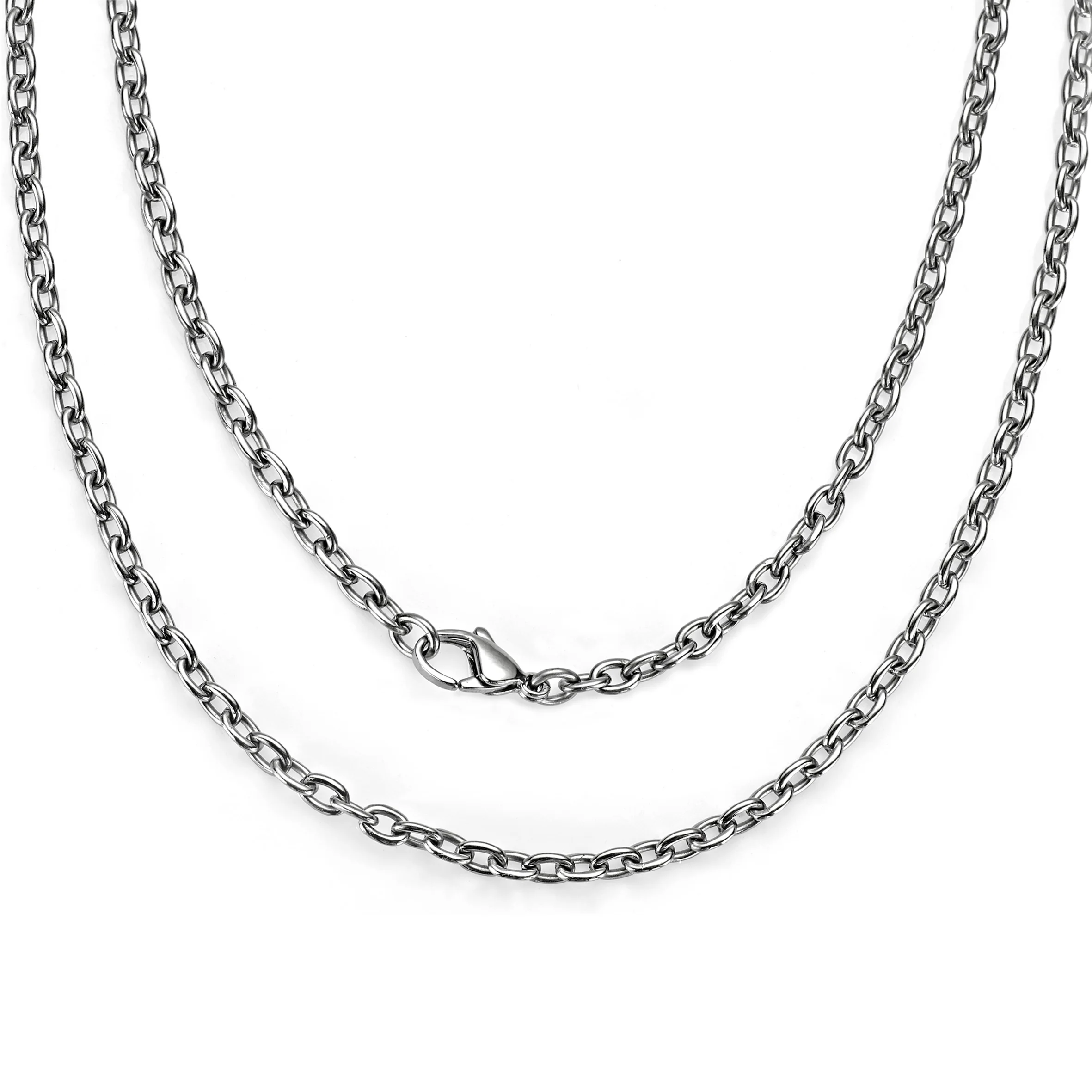 Mens Womens Titanium Rolo Cable Chain Necklace Non Tarnish Light Weight Hypoallergenic Choker 22