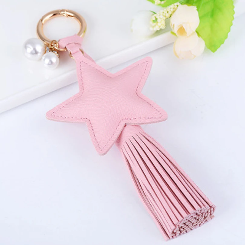 PU Leather Tassel With Star Bags Pendant Car Keychain Fashion Women Handbag Jewelry Gift R282