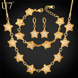 U7 Elegant Star Jewelry set For Women Wedding White Big Cubic Zirconia Gold Color Necklace Earrings Bracelet Set QC24