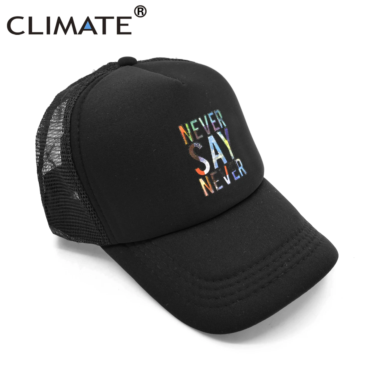 CLIMATE Cool 3D Stars Letter Trucker Cap Youth Never Say Never Black Caps Cap Summer Hip Hop Mesh Trucker Caps Hat for Men Youth