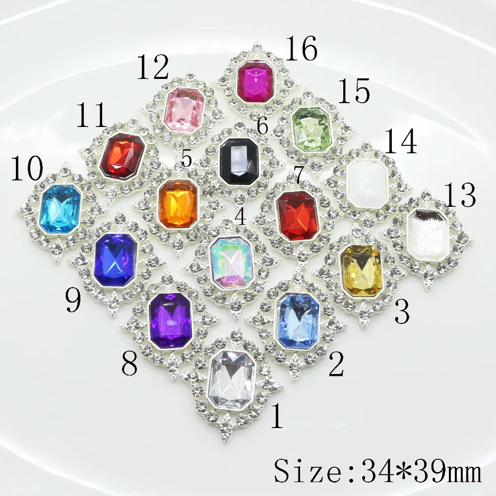 Transparent Crystal Metal Button, Flat Back Clothing Button, Wedding Invitation Decoration, Fashion, 34*39mm, 5 Pcs