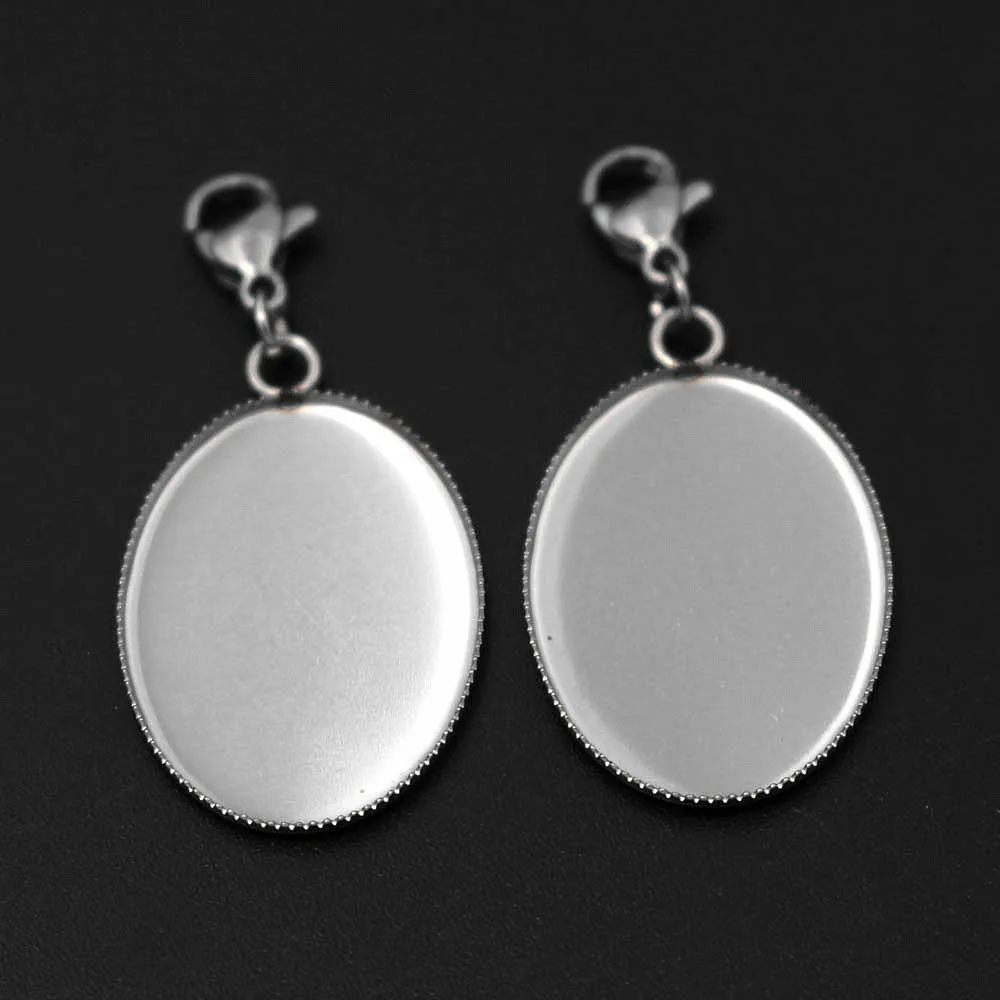 

Stainless Steel 18x25mm 13x18mm Drop Oval Bezel Pendant Tray Lobster Clasp Cameo Bases Cabochons Setting for Charms Jewelry DIY