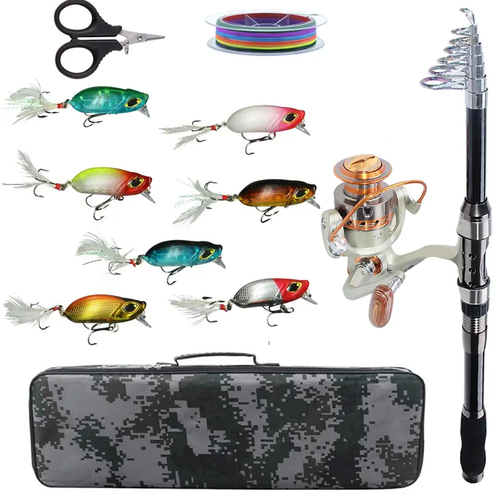 

Fishing Rod Combo tools Kit carbon firber Spinning Telescopic Rod Reel Set with fishing Line hard bait for lure fishing tackle