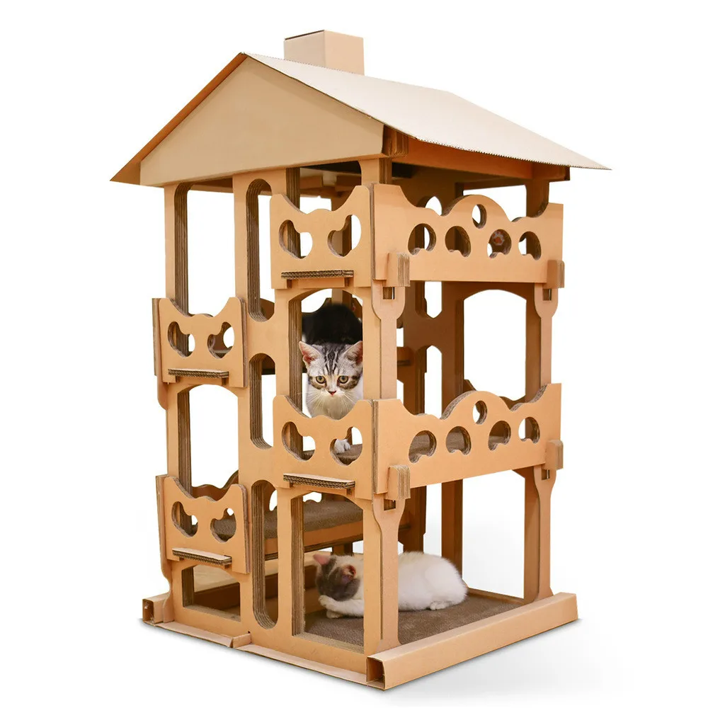 

Pet Cat Scratcher Toy, Corrugated Paper House, Four-layer Cat Villa, DIY