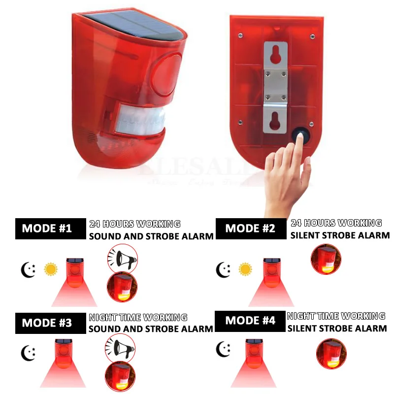 Solar Powered infravermelho Motion Sensor Detector, sirene Strobe Sistema de Alarme, à prova d\'água, 110dB Alto, Casa, Jarda, Segurança ao ar livre