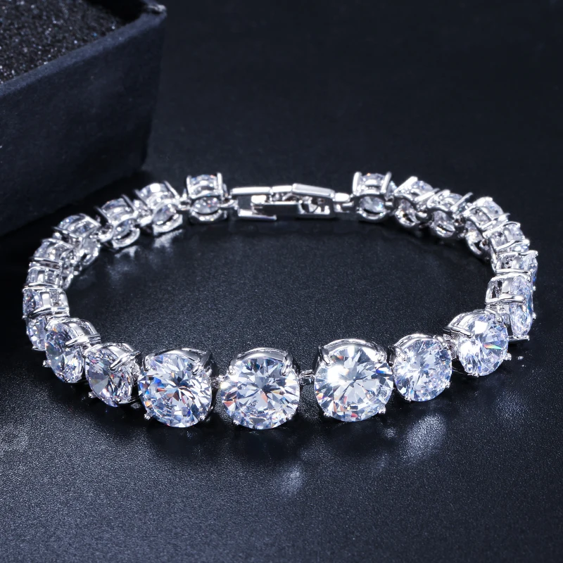 ThreeGraces Famous Brand Fashion Jewelry Sparkling Big Round Female Cubic Zirconia Crystal Strand Bracelets For Women BR037