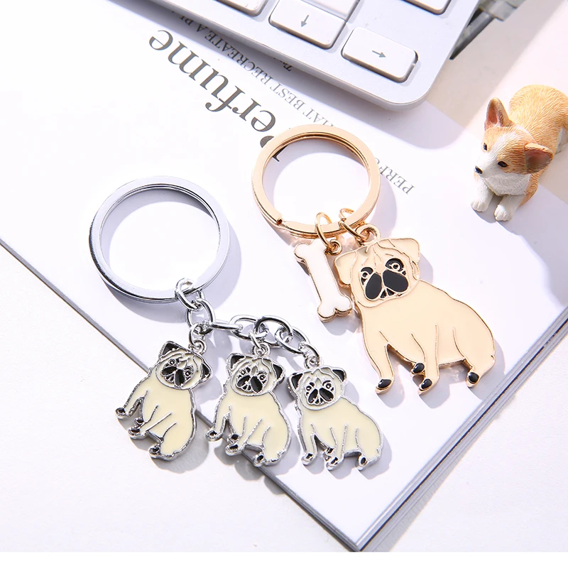 Alloy pug Dog Key Chain Key Ring Bag HandBag Charm Keychain Accessories New Fashion Jewelry For Women Dog lovers gifts