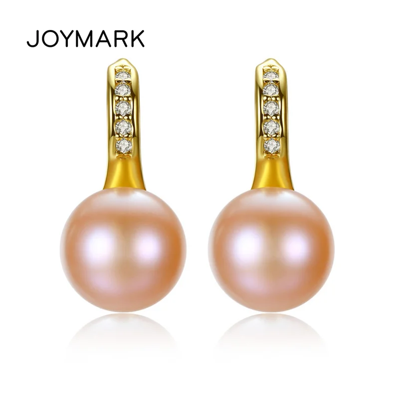 JOYMARK Elegant Women Classic Style Freshwater Natural Pearl Zircon Pave S925 Sterling Silver Stud Earrings JPSE018