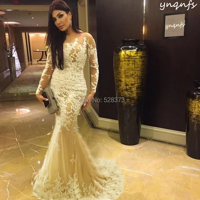 Ynqnfs ed250 arábia saudita abiye gece elbisesi 2018 muçulmano manga longa noite mãe da noiva/noivo vestidos de renda elegante 2019