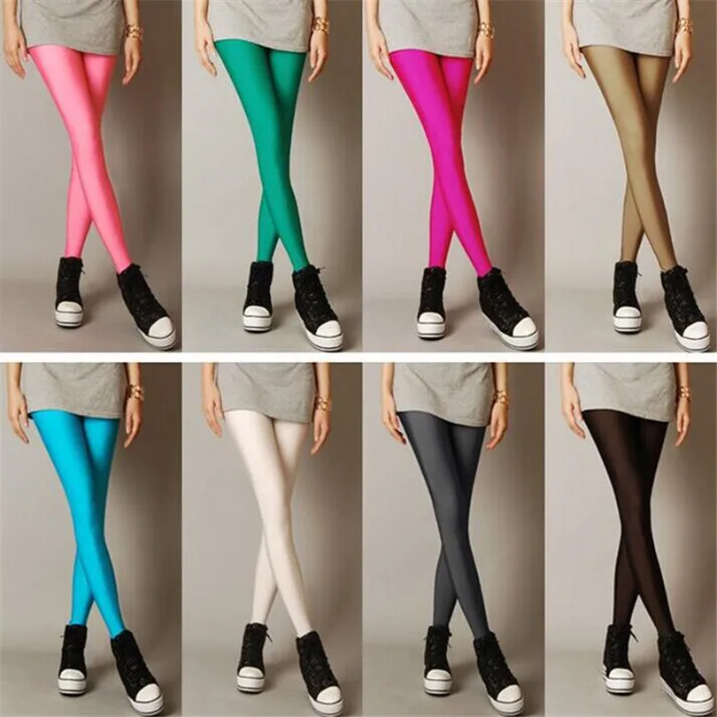 INDJXND-mallas ajustadas de LICRA para mujer, Leggings sexys de Color caramelo, Color neón, sólido, parte inferior estirada, ropa