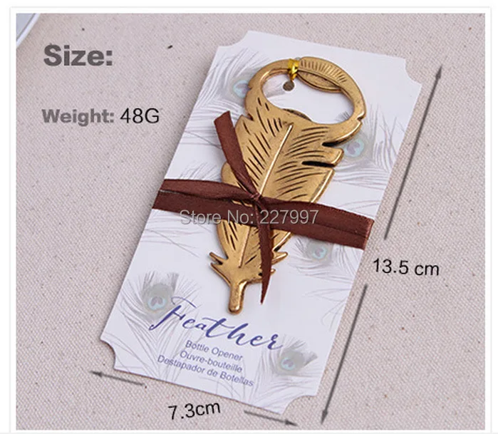 DHL free shipping 100pcs/lot Wedding favors baby shower gift gold metal Peacock feather wine Bottle opener