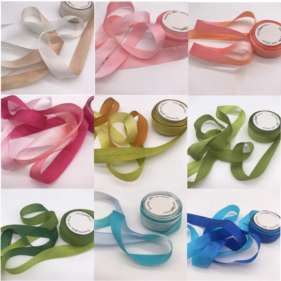 13mm variegated color 100% pure silk woven double face silk ribbons for embroidery and handcraft project,gift packing