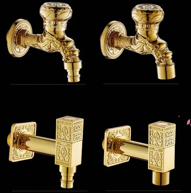 New Style Gold Dragon Carved Bibcock Faucet Brass Bathroom Washing Machine faucet Bibcocks Outdoor bathroom mixer garden faucet