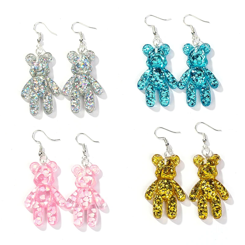 1pair Fashion Craft  Multicolor Violent bear Drop Earrings Resin earring for Birthday Gift Child  Girls Teens Jewelry