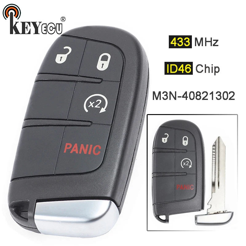 

KEYECU 433MHz ID46 Chip M3N-40821302 68066350 3+1 4 Button Smart Remote Key Fob for Dodge Durango 2014-2019 Journey 2011-2019