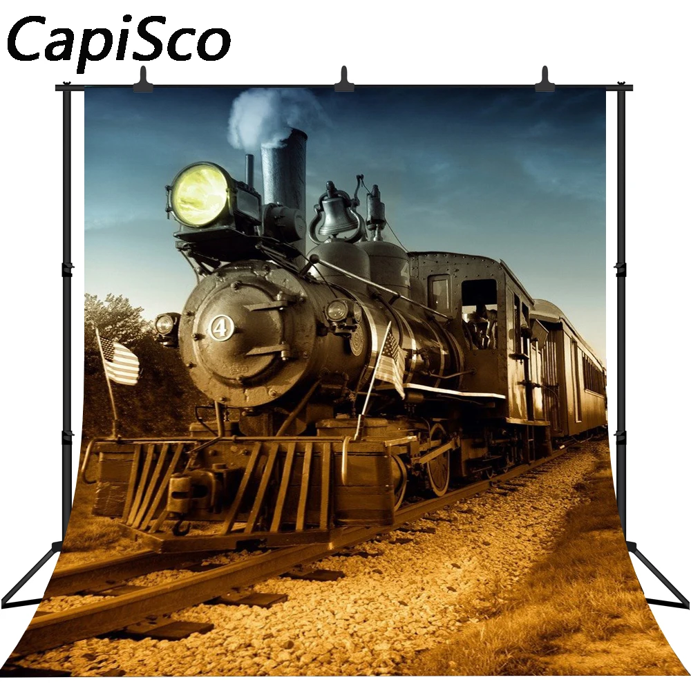 

Capisco Smoking Steam Locomotive Train Railway Scenery Photography Backgrounds Custom Photographic Backdrops For Photo Studio