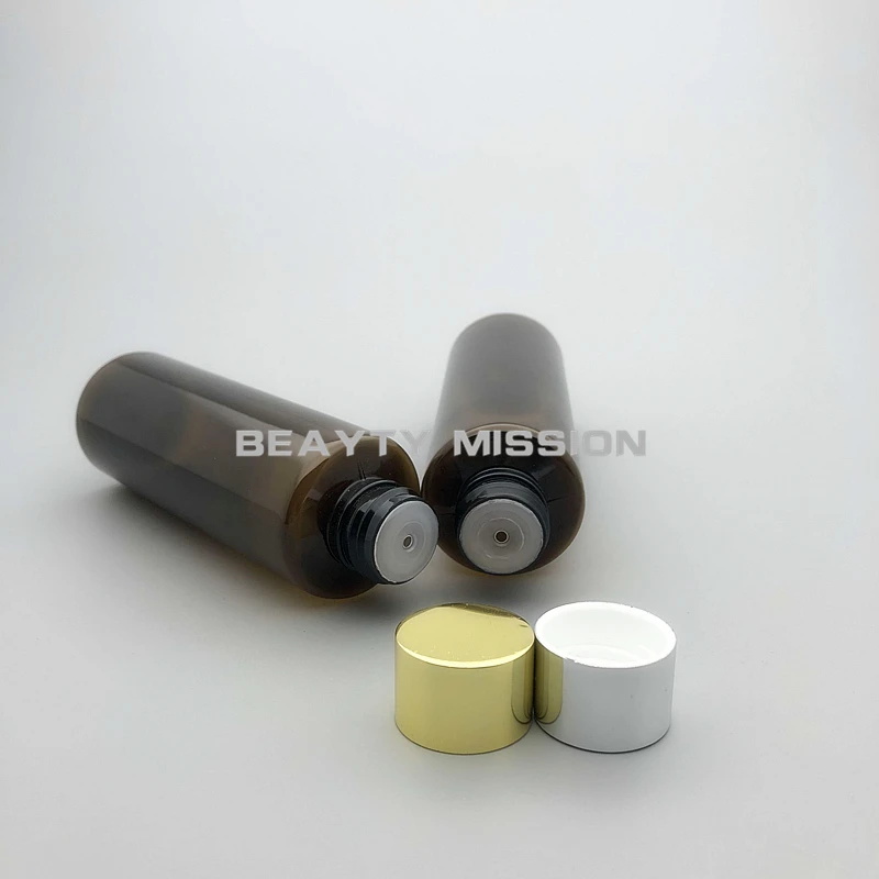 150ml Brown 36 pcs/lot PET Plastic Empty Plastic Cosmetic Container Electrified Aluminum Screw Cap Perfume Package Bottles