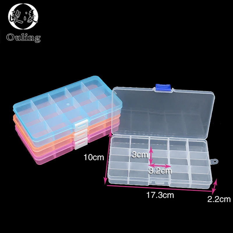 15 Grids Plastic Box Adjustable Jewelry Box Beads Pills Nail Art Storage Box Organizer for the office housekeeping organization