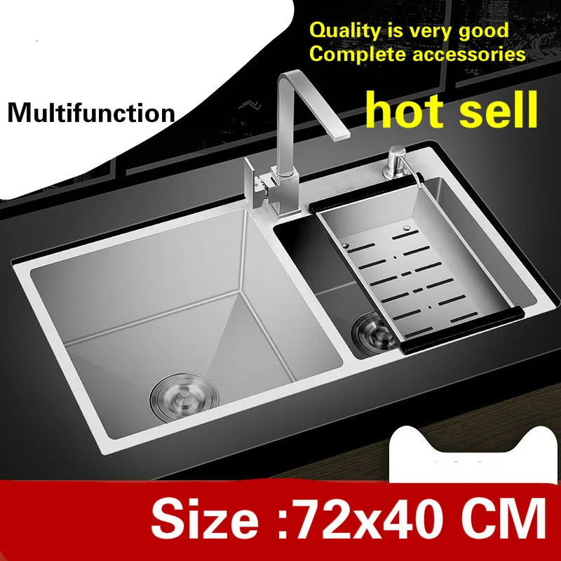 

Free shipping Apartment kitchen manual sink double groove multifunction 304 stainless steel do the dishes hot sell 720x400 MM