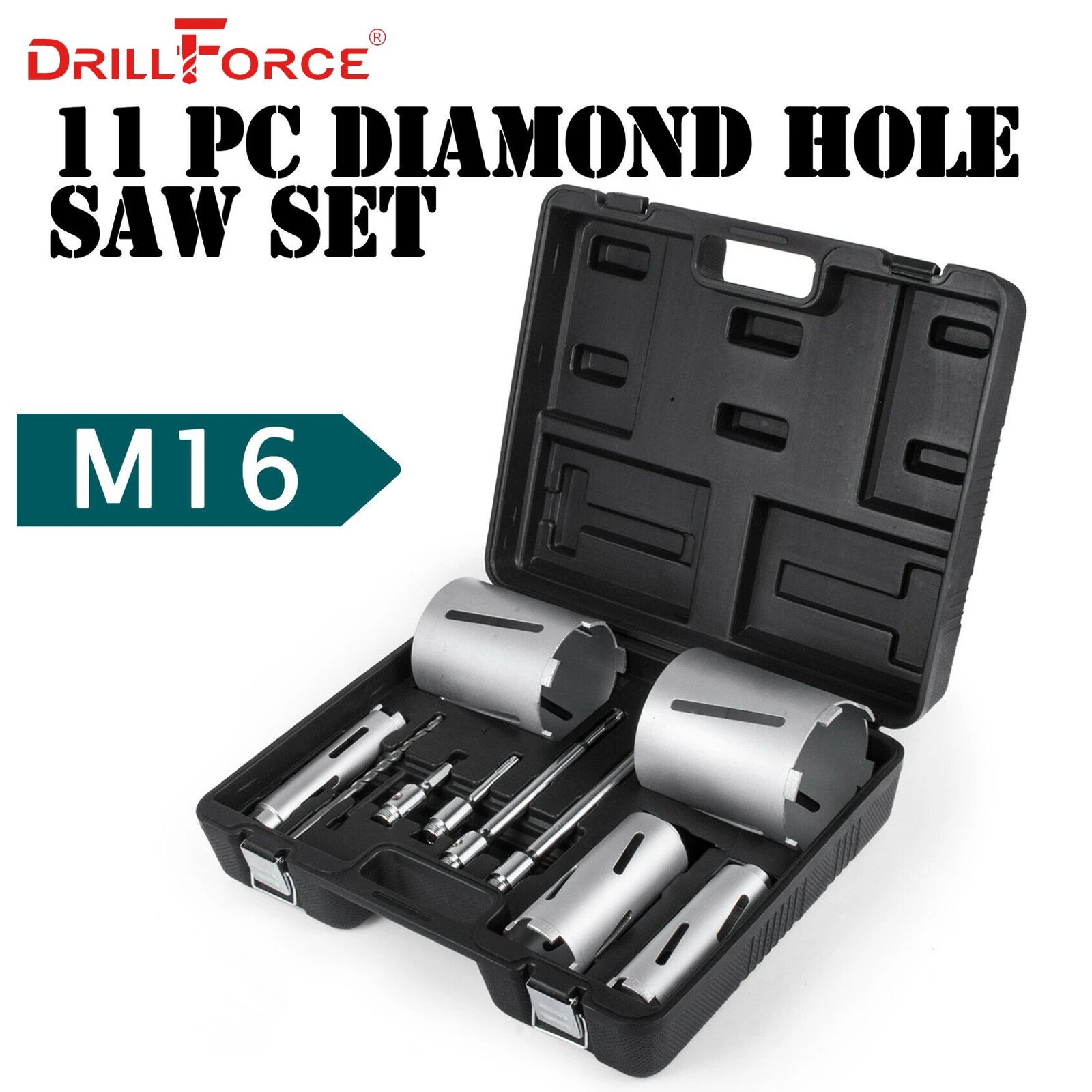 Drillforce 11PCS Diamond Hole Saws Set 53/72/83/112/132mm Durable Carborundum Ceramics M16 Thread Drill Core