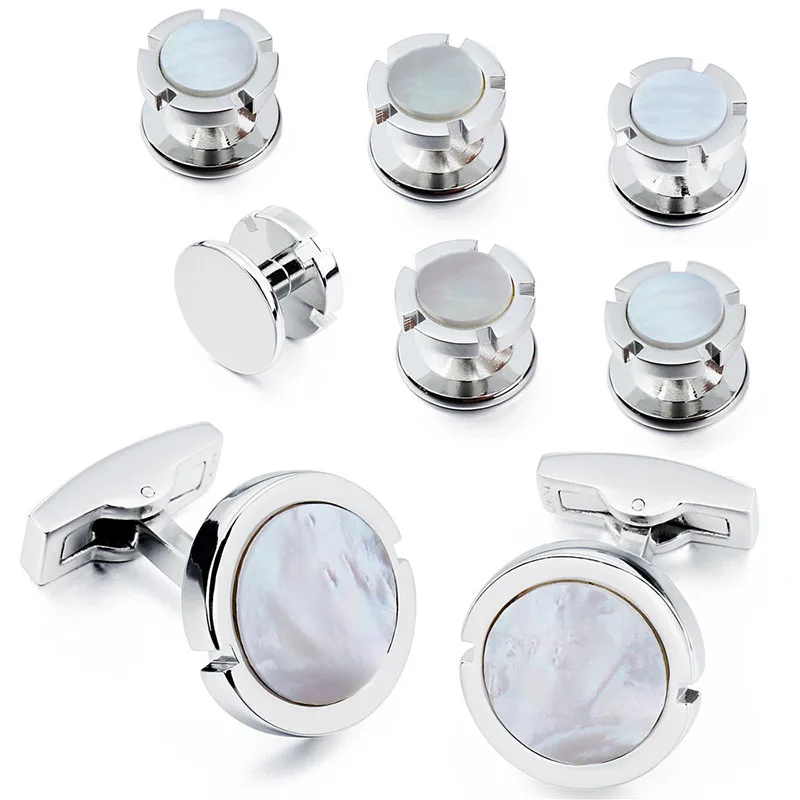 Cufflinks and Studs Set, Mother of Pearl Natural Stone cufflinks,Tuxedo Shirt Studs Men\'s Cufflinks Wedding Party Accessories