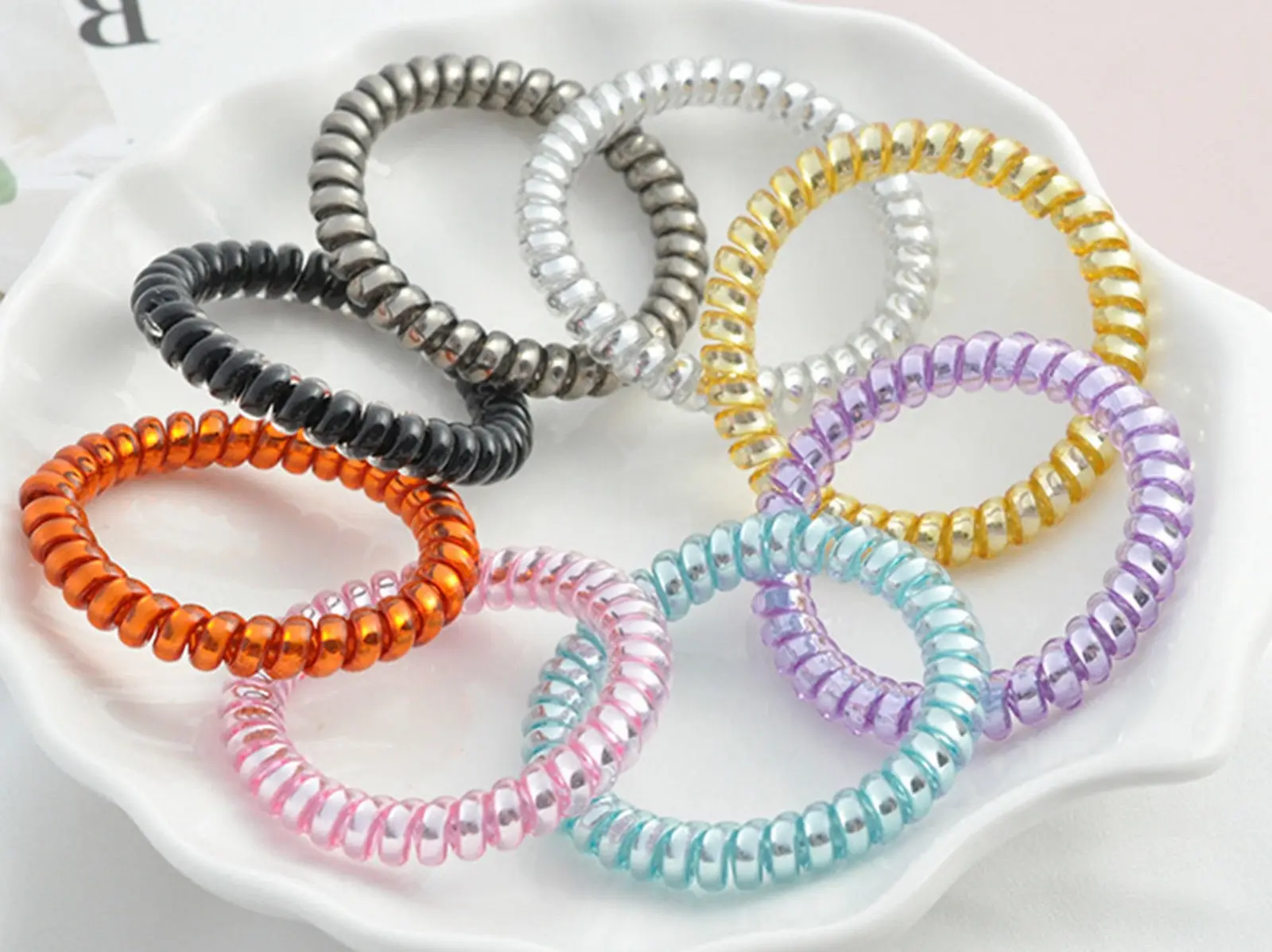 10 Spiral Coil Jelly Thin Elastic Hair Scrunchies Telephone Cord Ponytail Holder