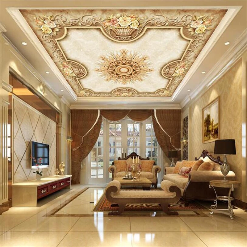 

beibehang Custom 3d mural European pastoral ceiling hotel living room dining room ceiling roof wallpaper papel de parede murals