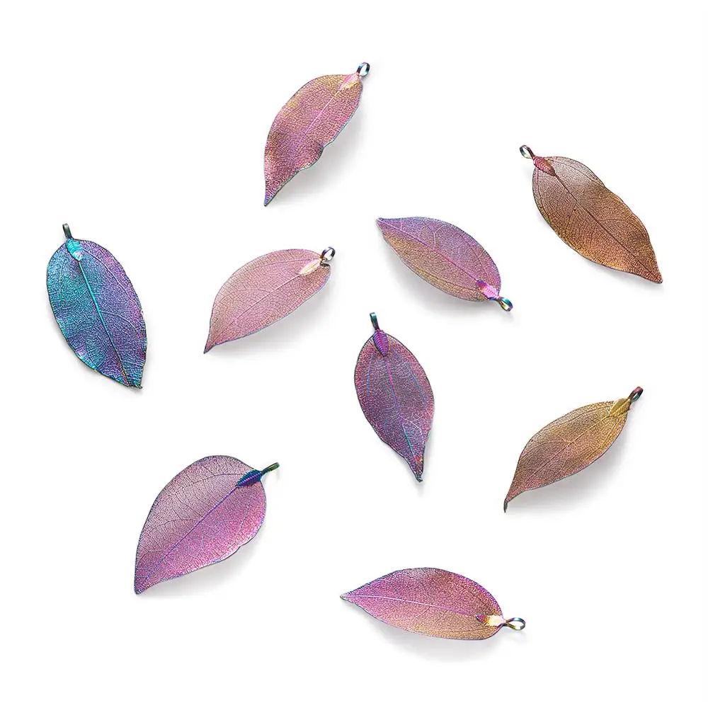 

10PCS Electroplated Leaf Big Pendants Natural Real Filigree Leaf Pendants Charms Golden Silver Color for Necklace Jewelry Making