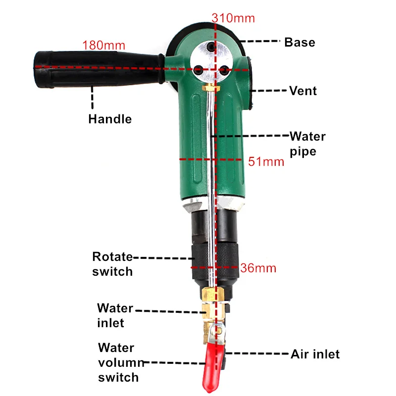 Water Injection Air Sander 100 Degree Pneumatic Grinder Floor Polishing Machine Stone Polisher Marble Grinding Construction Tool