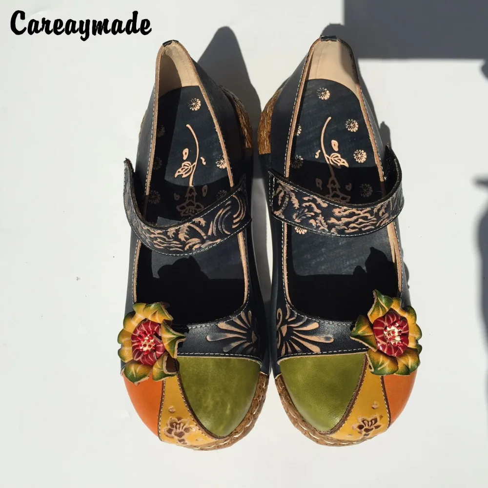 Careaymade-Folk style Head layer cowhide pure handmade Carved shoes,the retro art mori girl shoes,Women's casual Sandals,0933-31