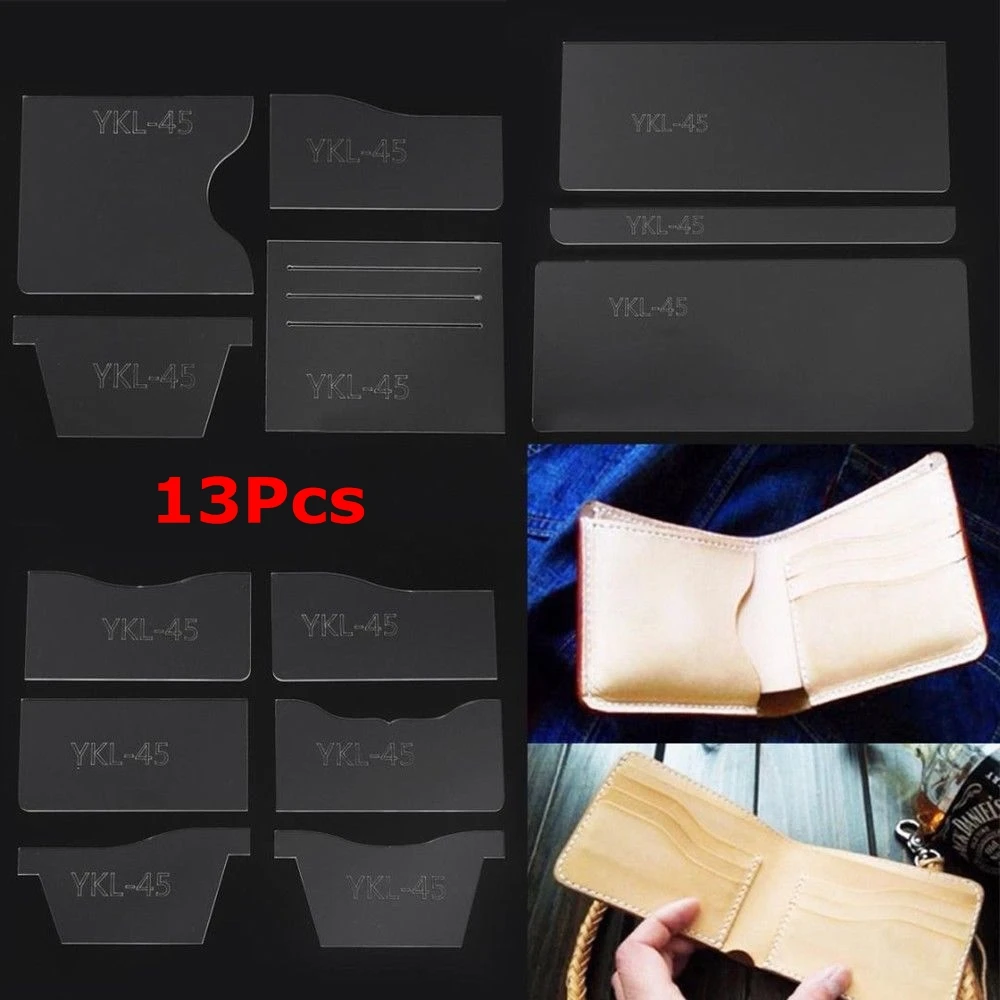 13Pcs DIY Leather Hand Craft Clear Acrylic Wallet Stencil Template Drawings Set