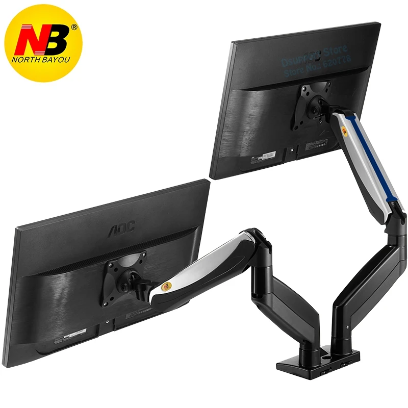 NB F185A ze stopu aluminium 22-27 Cal podwójny wyświetlacz LCD LED sprężyna gazowa ramię pełnoekranowy uchwyt monitora wsparcie z 2 portami USB