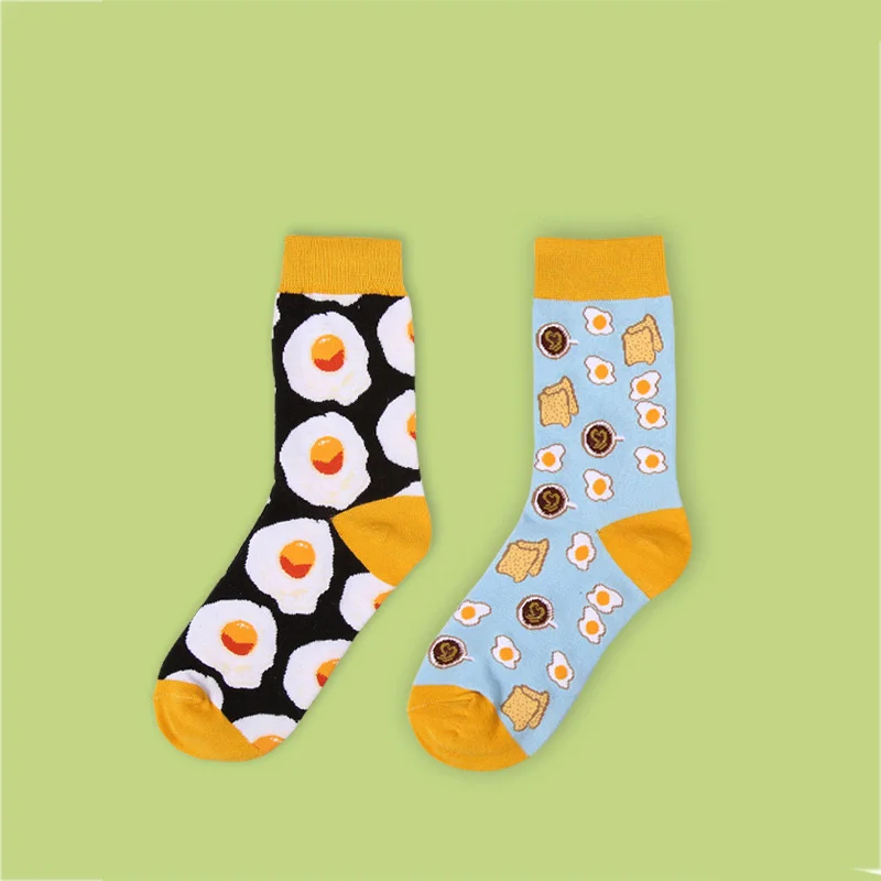 6 Pairs Cartoon Printing Creative Food Women Socks Omelette Ice Cream Donuts Bread Casual Life Home Funny Socks Sweet Girl Sock