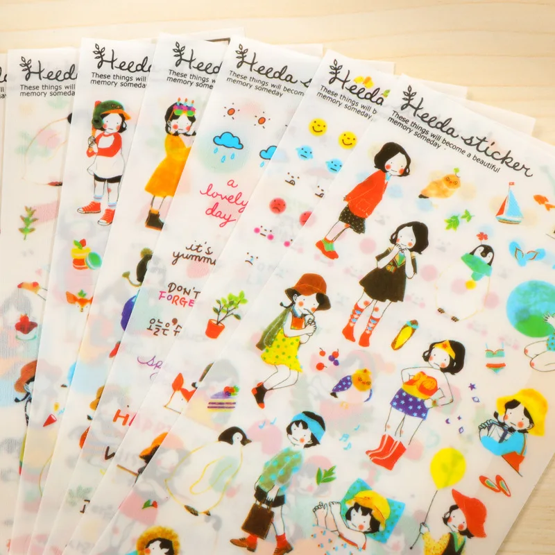 6 Sheets Sweet Girls Diary PVC Sticker Cute Kawaii Sticky Notes Planner Stickers for Notebook Diary Office Stationery Decoration