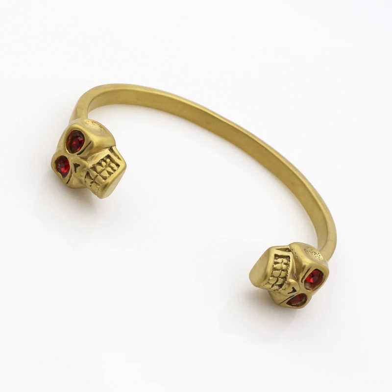 

Men's High Quality Stainless Steel Skull Bracelets With Red Crystal Rock Skeleton Charms Cuff Bracelet Bangles Casual Jewelry