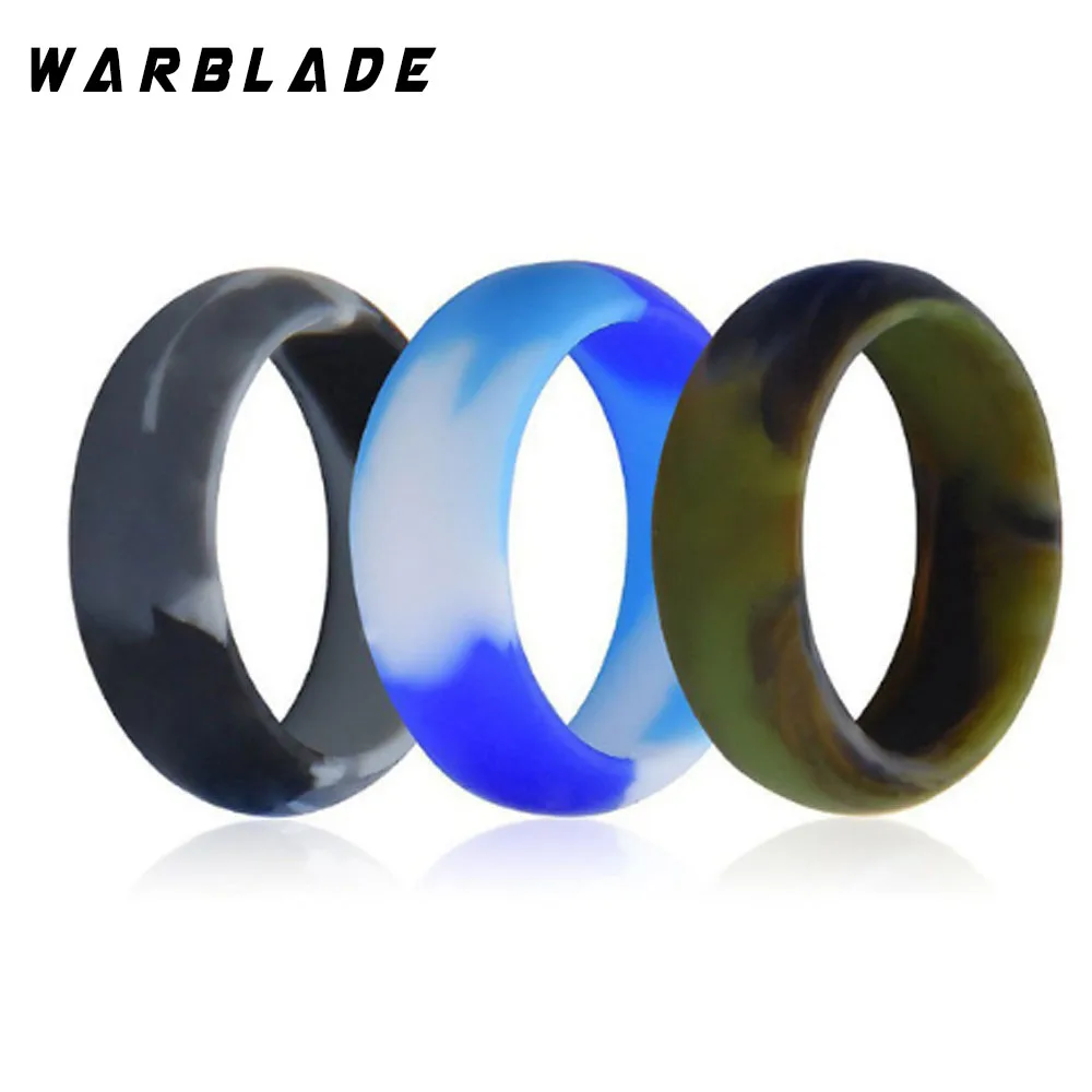 3pc/set 6-12 Size Food Grade FDA Silicone Ring Hypoallergenic Crossfit Flexible Camouflage Rubber Finger Rings For Men Women 8mm