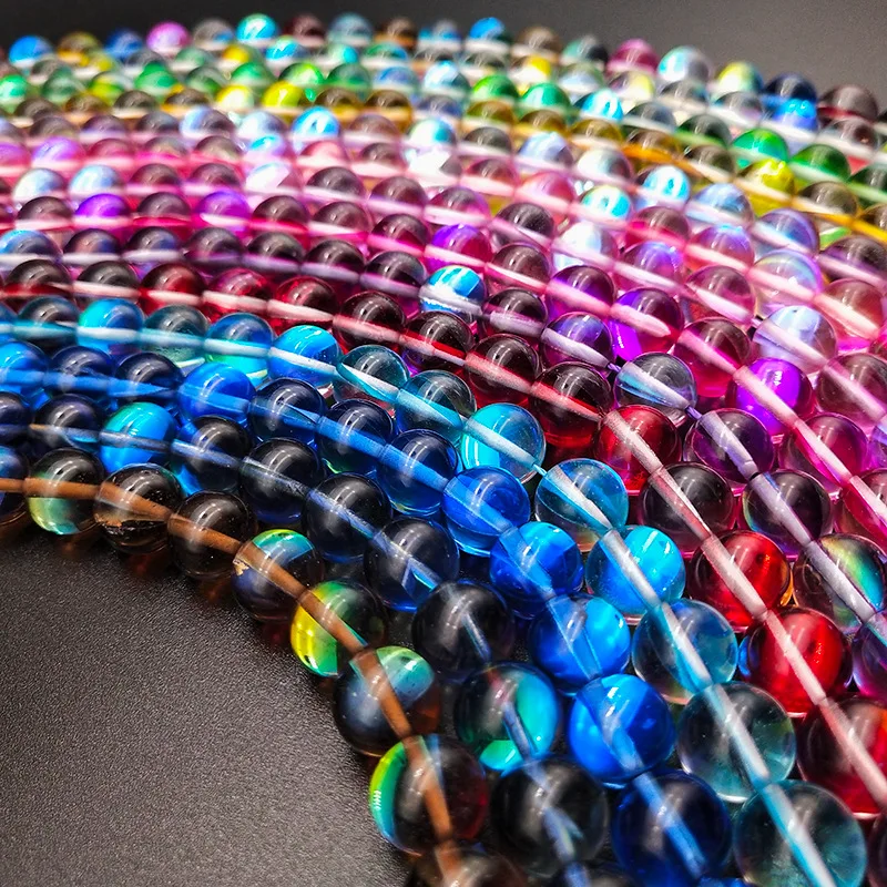 Wholesale 6/8/10/12 mm smooth Colorful Crystal Synthesis Glitter Moon Stone Beads For Jewelry Making DIY Bracelet Necklace