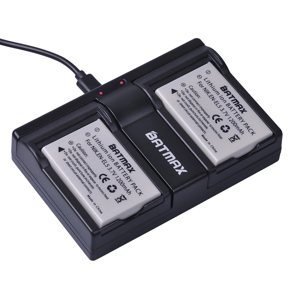 Bateria rígida com 4 peças + carregador usb duplo para nikon, coolpix p530, p520, p510, p100, p500, p5100, p5000, p6000, p90, p80